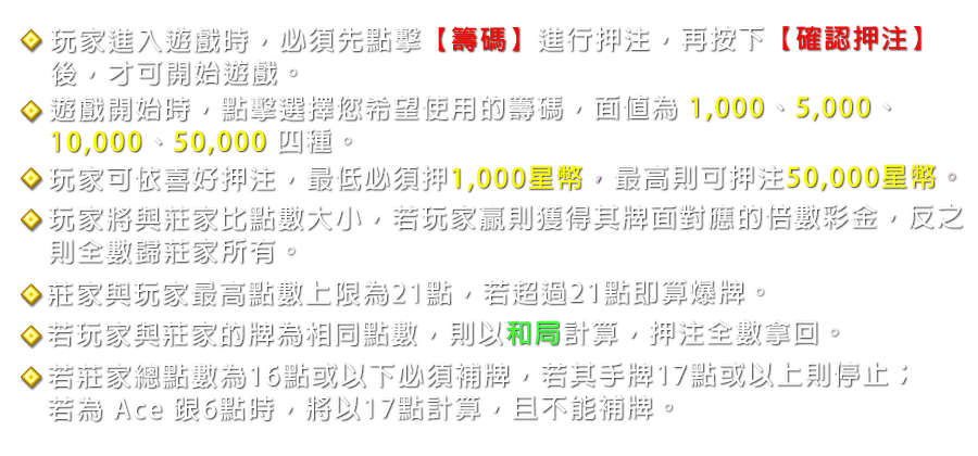 21點 BLACKJACK-遊戲説明