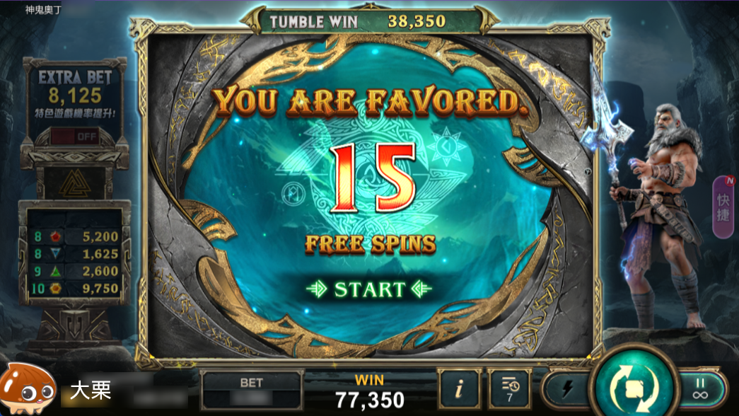達成條件開啟FREE GAME,獲得15局FREE SPINS-神鬼奧丁