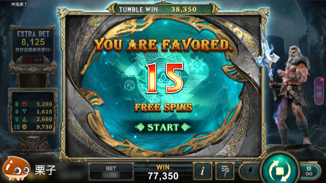 達成條件開啟FREE GAME,獲得15局FREE SPINS-神鬼奧丁