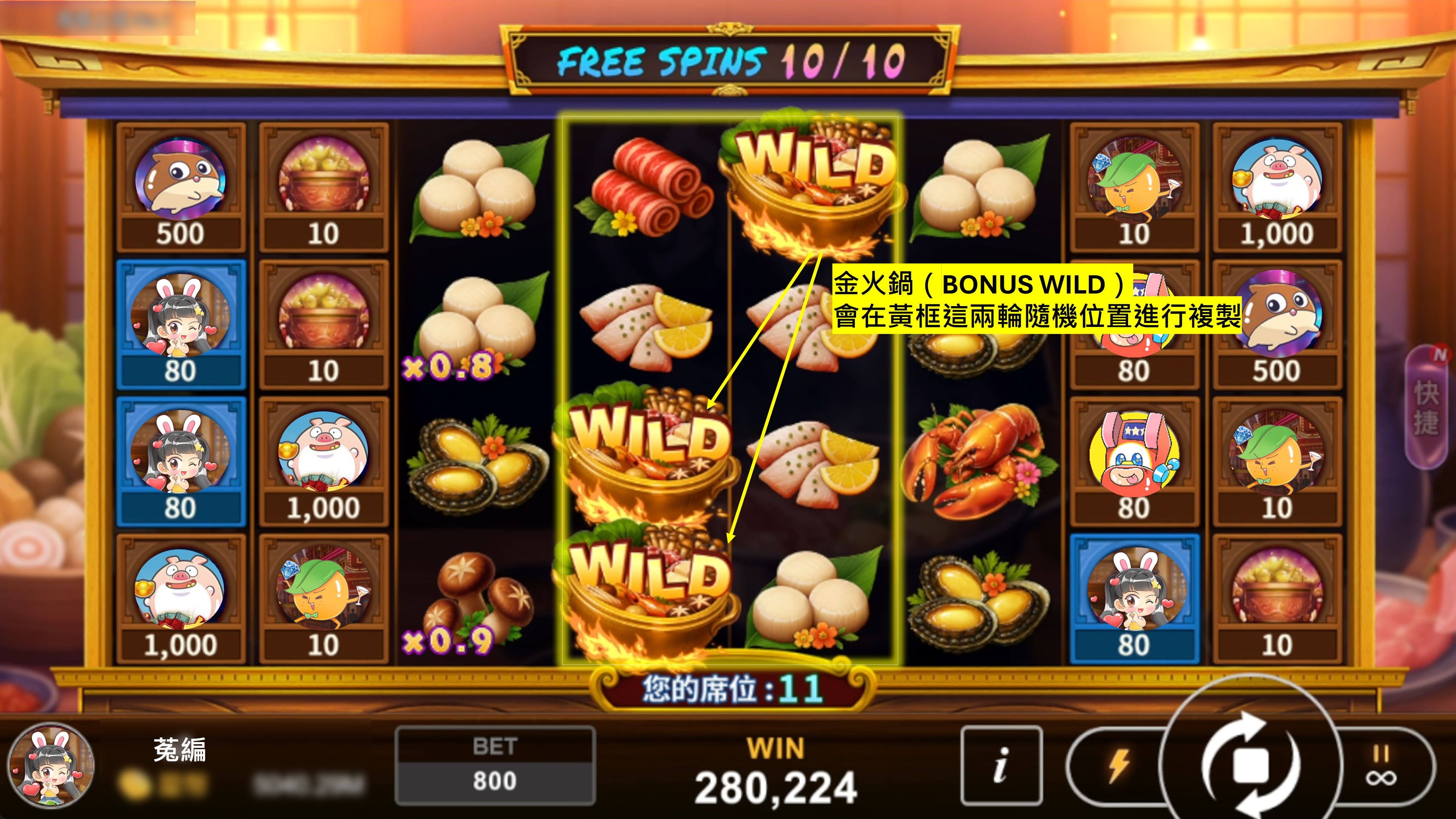 BONUS GAME金火鍋BONUS WILD畫面-香香上菜